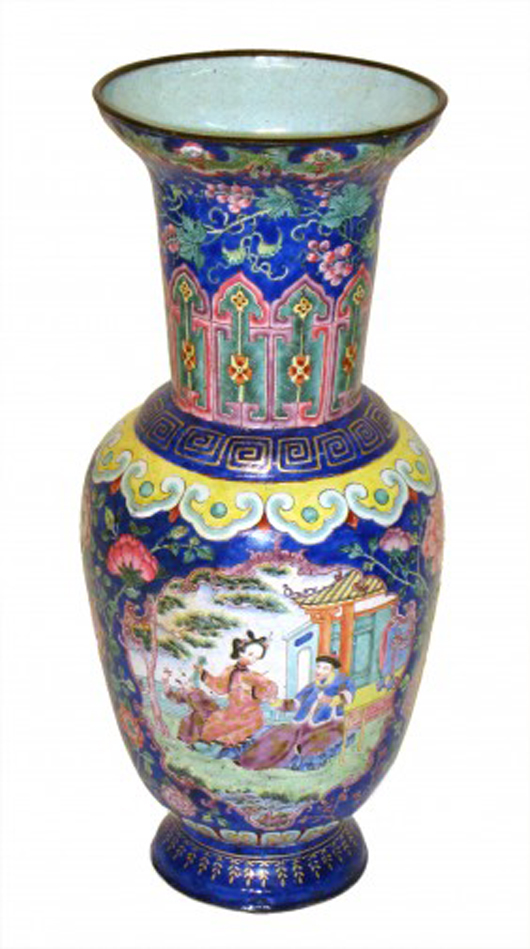 One of the highlights of the Oriental objects was this fine Chinese enamel vase, 15 inches tall, which sold for $1,469). Image courtesy of Gordon S. Converse & Co.
